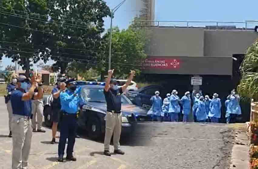 VIDEO: Policías visitan hospitales del oeste para agradecer al personal médico