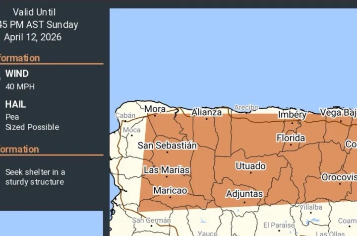 Emiten alerta de vientos de 40MPH y posible granizo